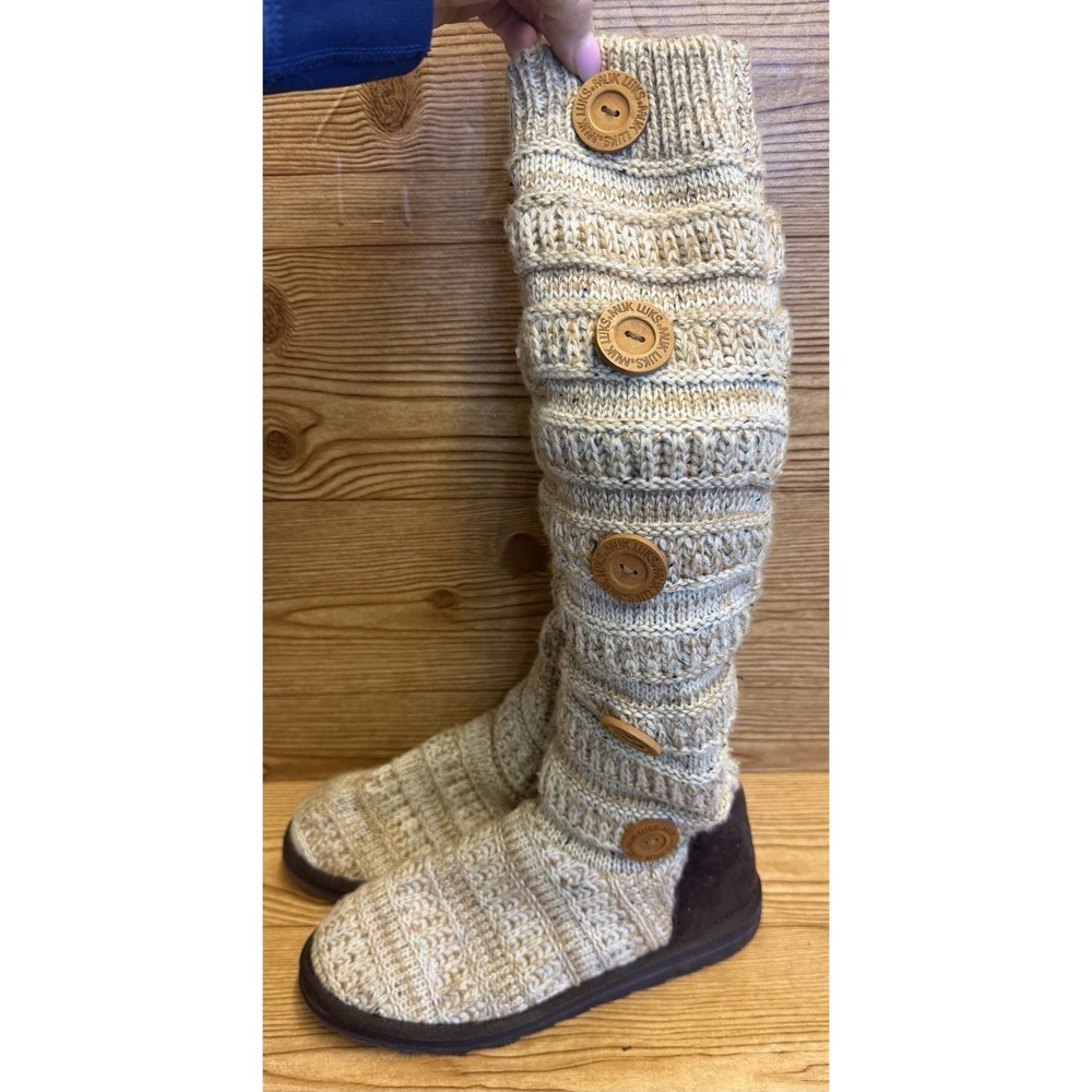 MUK‎ LUKS Women's Miranda Knit Sweater Boots Tall Tan Womens Size 10 - Picture 2 of 7